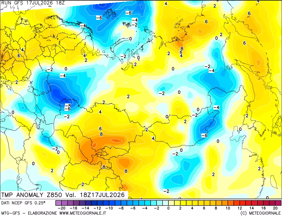 mappa 850 hPa Temp Anomaly vs Cli.No 1981-2010