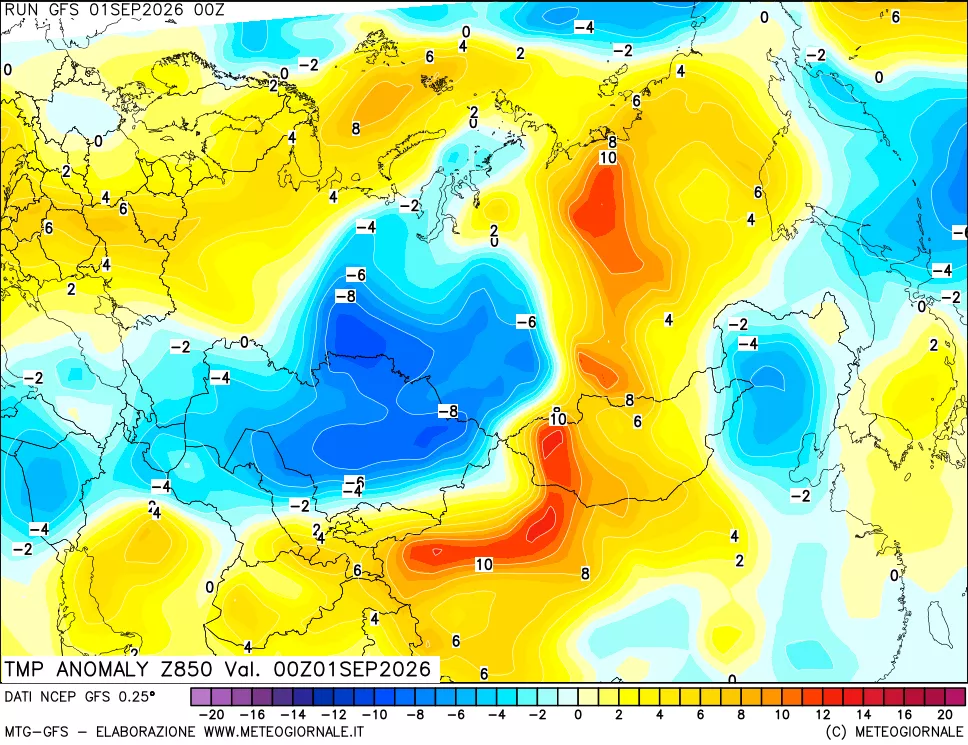 mappa 850 hPa Temp Anomaly vs Cli.No 1981-2010
