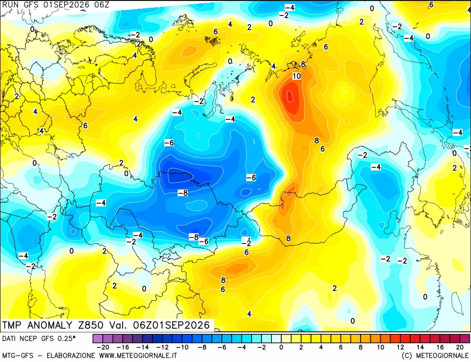 mappa 850 hPa Temp Anomaly vs Cli.No 1981-2010