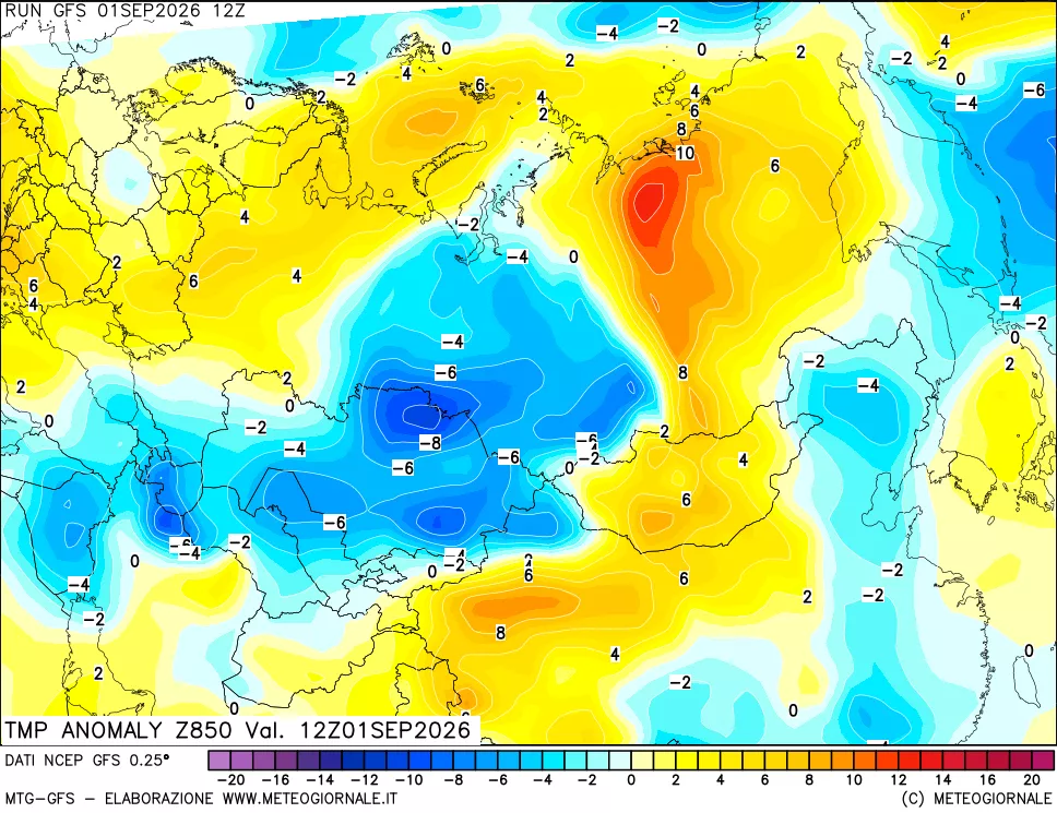 mappa 850 hPa Temp Anomaly vs Cli.No 1981-2010