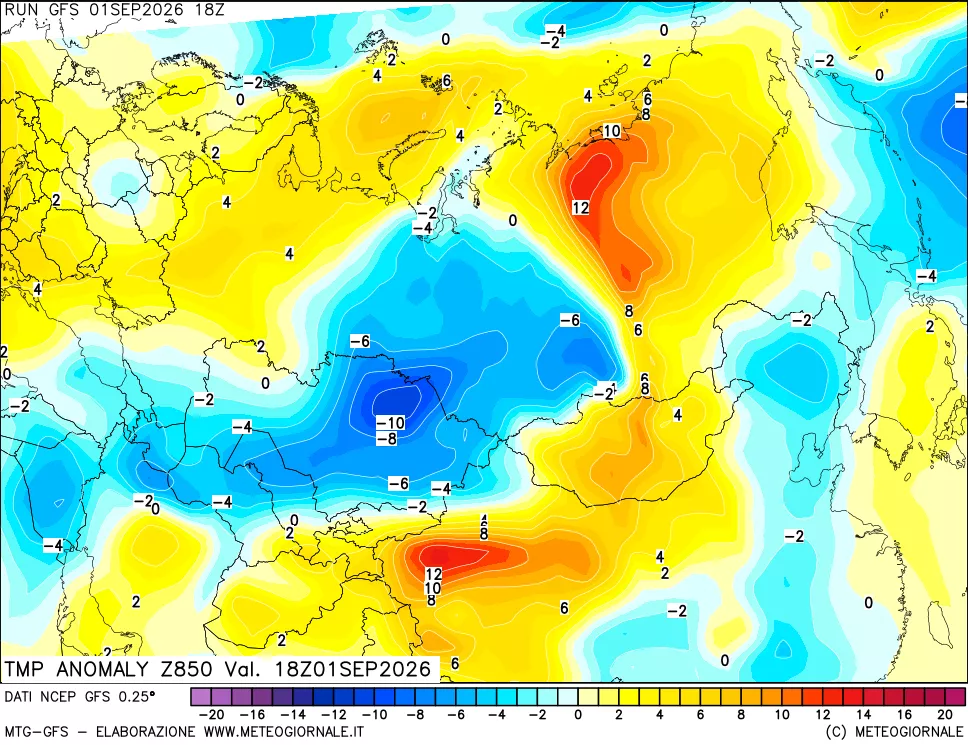 mappa 850 hPa Temp Anomaly vs Cli.No 1981-2010