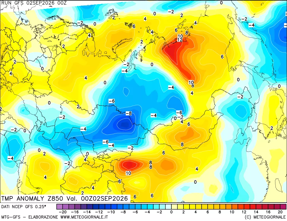 mappa 850 hPa Temp Anomaly vs Cli.No 1981-2010