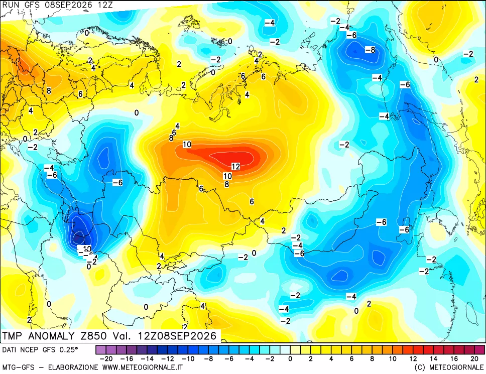 mappa 850 hPa Temp Anomaly vs Cli.No 1981-2010