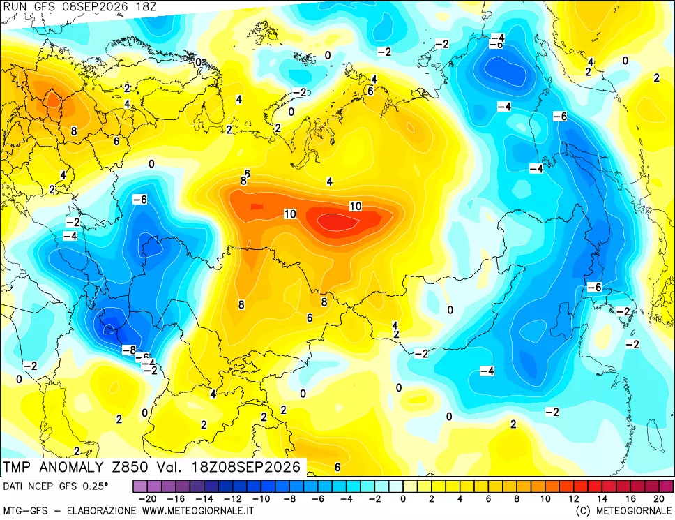 mappa 850 hPa Temp Anomaly vs Cli.No 1981-2010