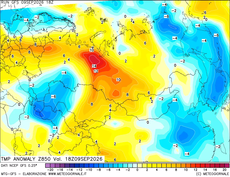 mappa 850 hPa Temp Anomaly vs Cli.No 1981-2010