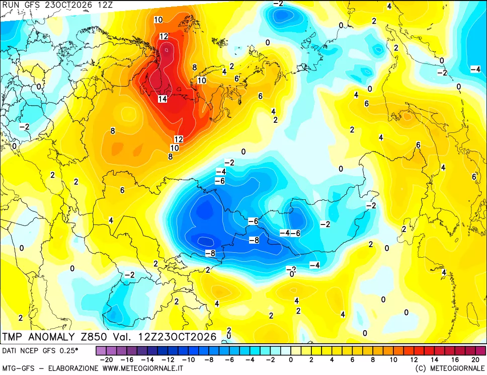 mappa 850 hPa Temp Anomaly vs Cli.No 1981-2010
