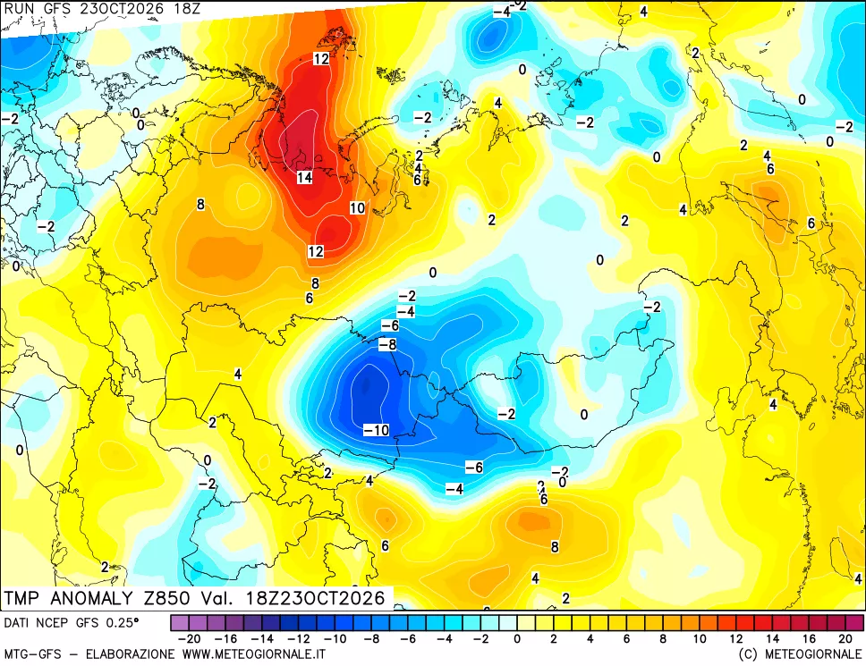 mappa 850 hPa Temp Anomaly vs Cli.No 1981-2010