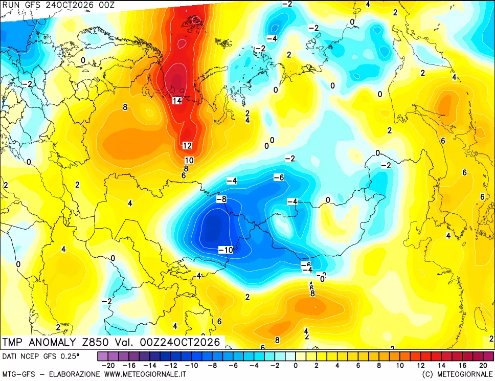 mappa 850 hPa Temp Anomaly vs Cli.No 1981-2010