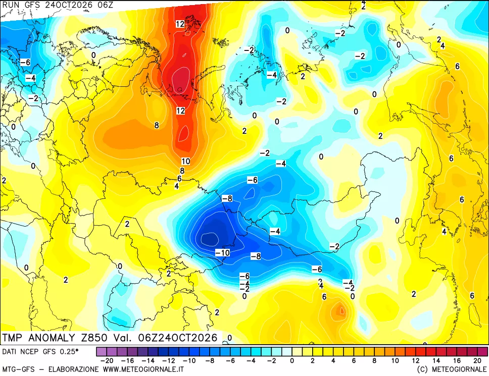 mappa 850 hPa Temp Anomaly vs Cli.No 1981-2010