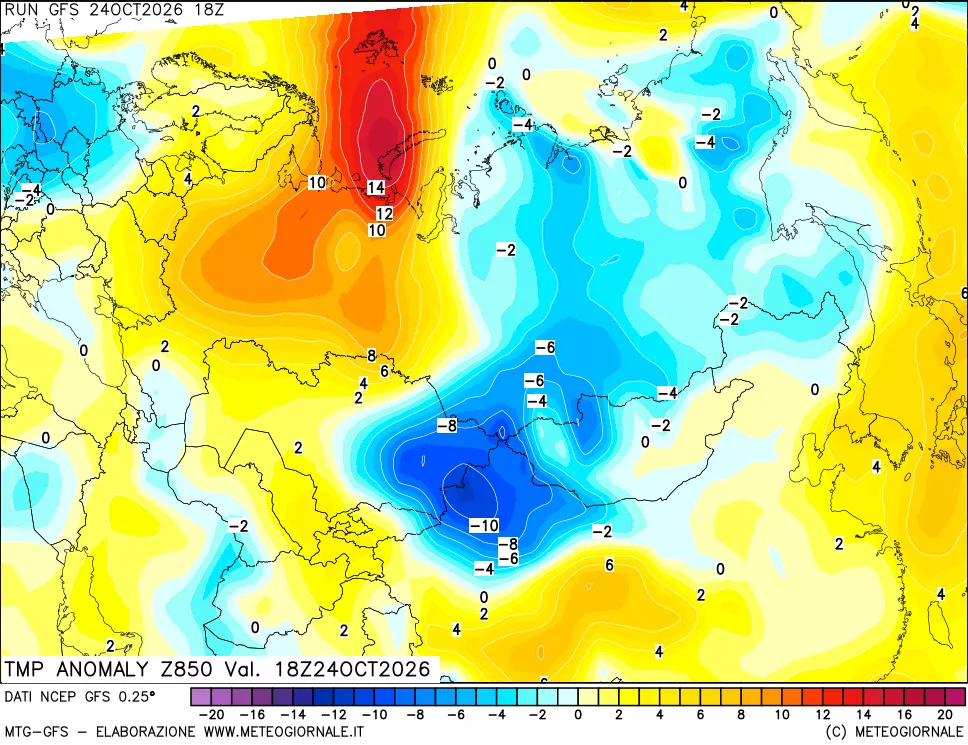 mappa 850 hPa Temp Anomaly vs Cli.No 1981-2010