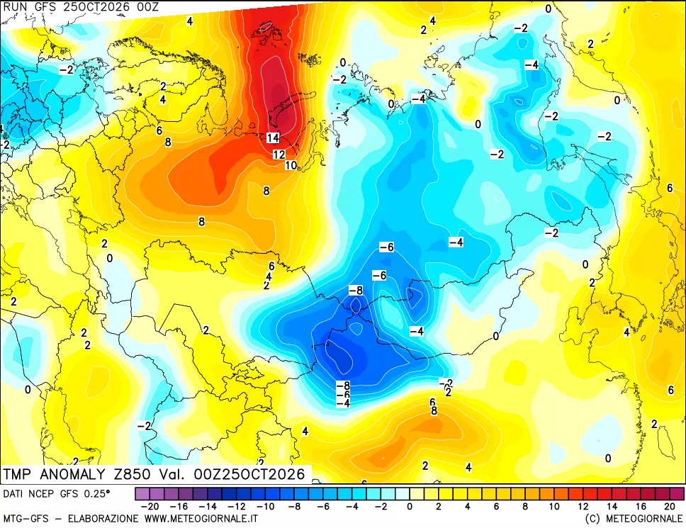 mappa 850 hPa Temp Anomaly vs Cli.No 1981-2010