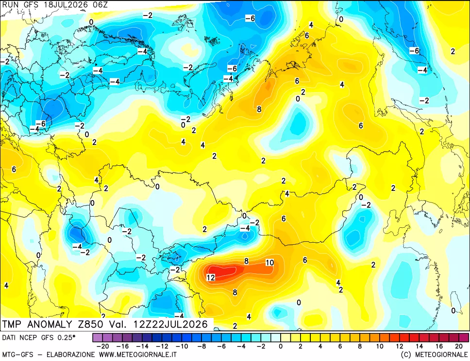 mappa 850 hPa Temp Anomaly vs Cli.No 1981-2010