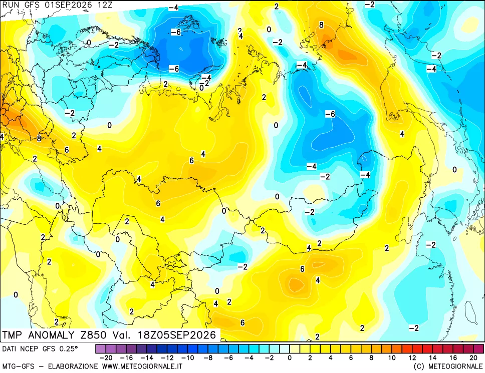 mappa 850 hPa Temp Anomaly vs Cli.No 1981-2010