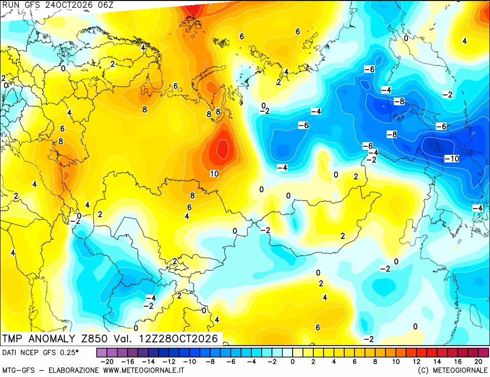 mappa 850 hPa Temp Anomaly vs Cli.No 1981-2010