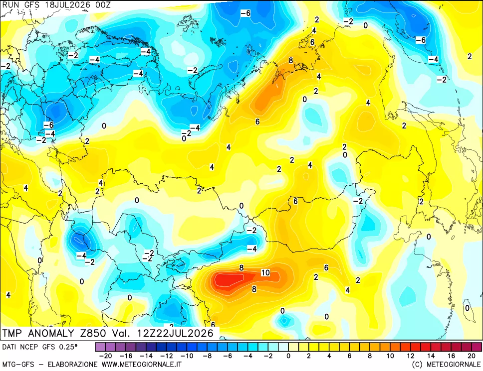 mappa 850 hPa Temp Anomaly vs Cli.No 1981-2010