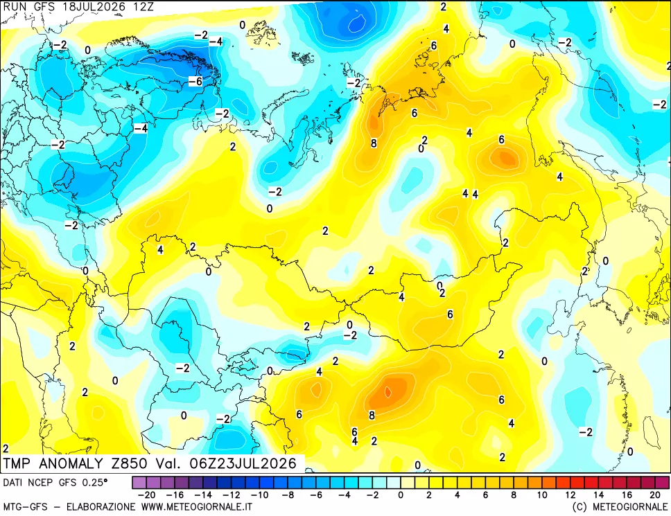 mappa 850 hPa Temp Anomaly vs Cli.No 1981-2010