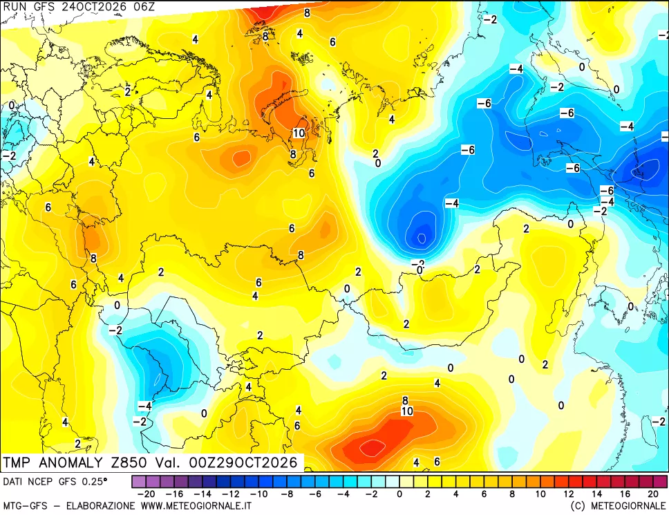 mappa 850 hPa Temp Anomaly vs Cli.No 1981-2010