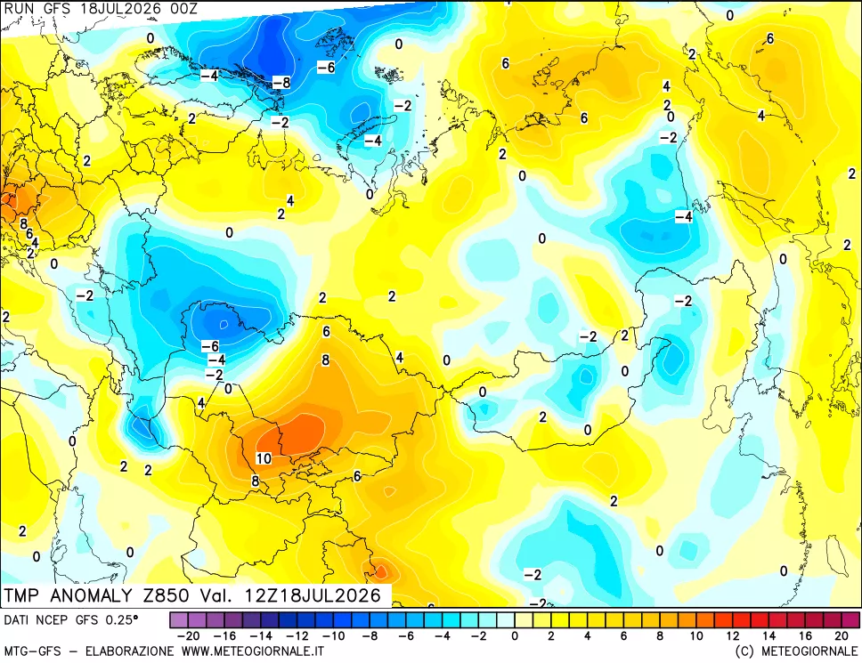 mappa 850 hPa Temp Anomaly vs Cli.No 1981-2010