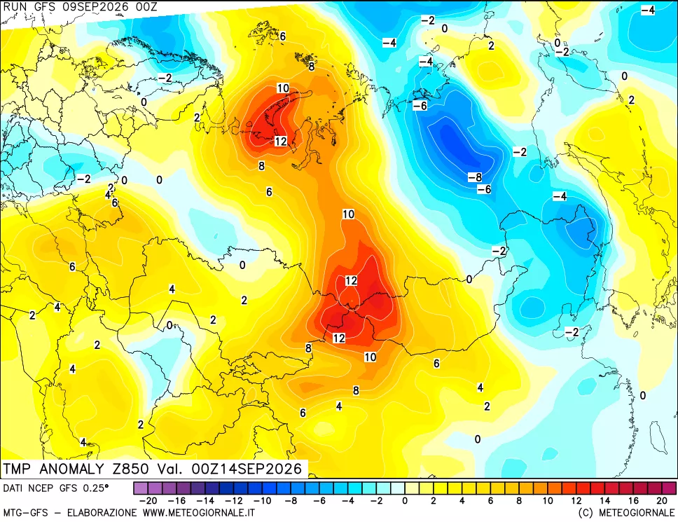 mappa 850 hPa Temp Anomaly vs Cli.No 1981-2010