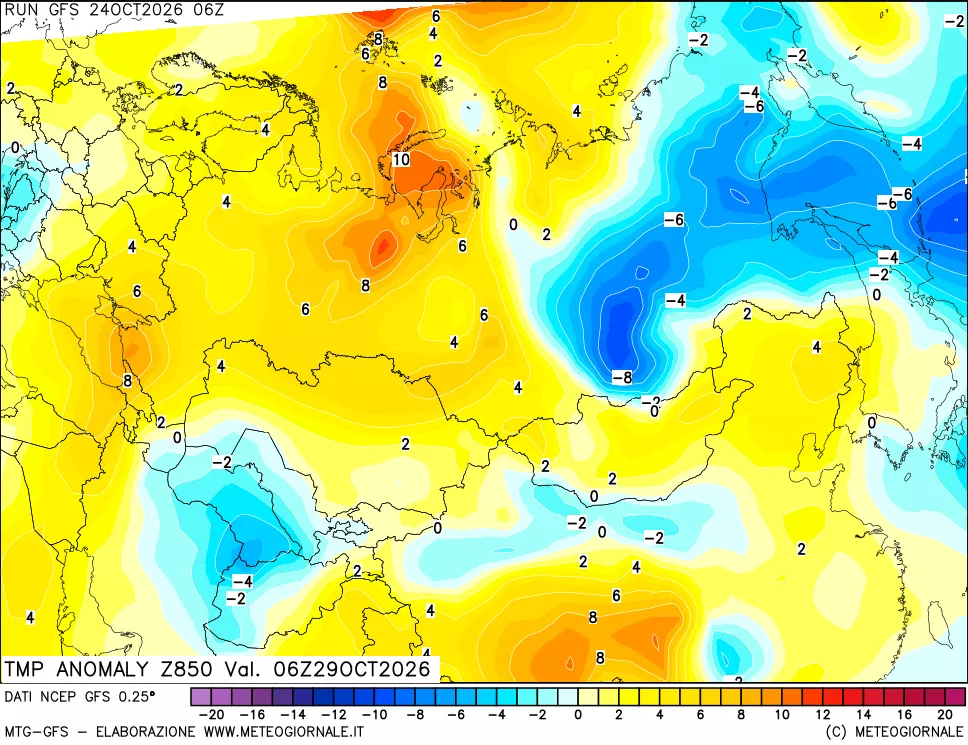 mappa 850 hPa Temp Anomaly vs Cli.No 1981-2010