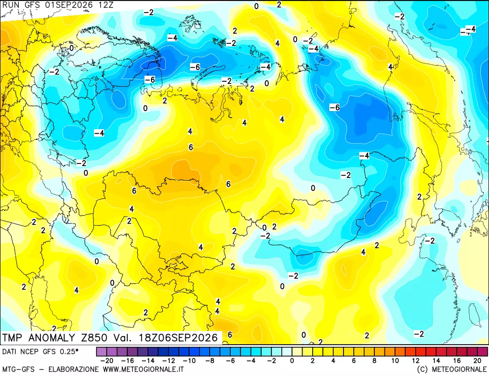 mappa 850 hPa Temp Anomaly vs Cli.No 1981-2010