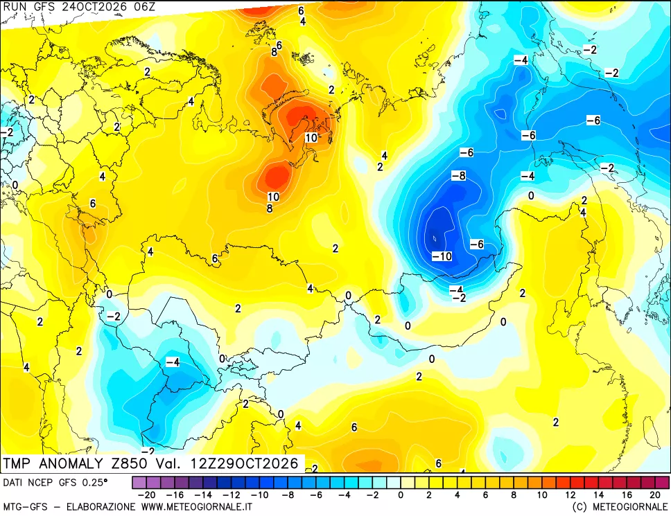mappa 850 hPa Temp Anomaly vs Cli.No 1981-2010