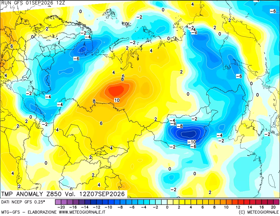 mappa 850 hPa Temp Anomaly vs Cli.No 1981-2010
