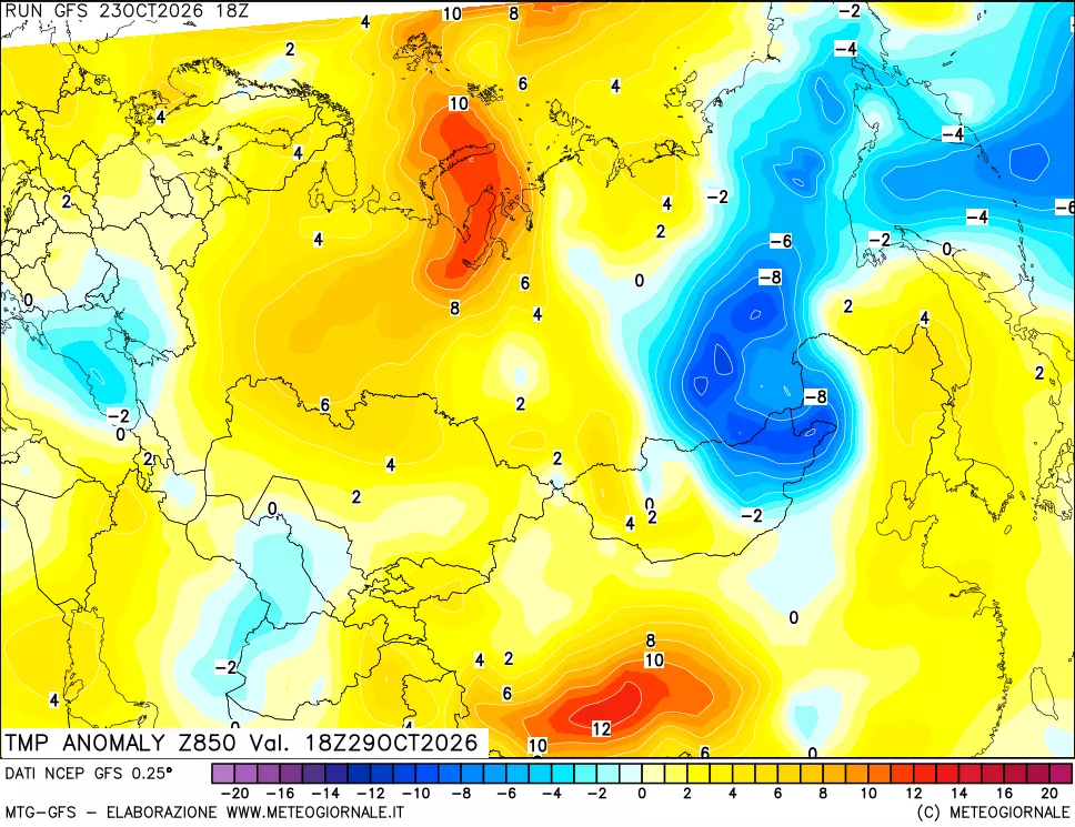 mappa 850 hPa Temp Anomaly vs Cli.No 1981-2010