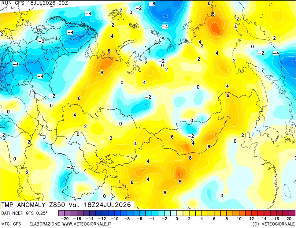 mappa 850 hPa Temp Anomaly vs Cli.No 1981-2010