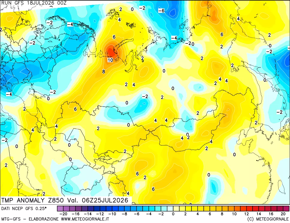 mappa 850 hPa Temp Anomaly vs Cli.No 1981-2010