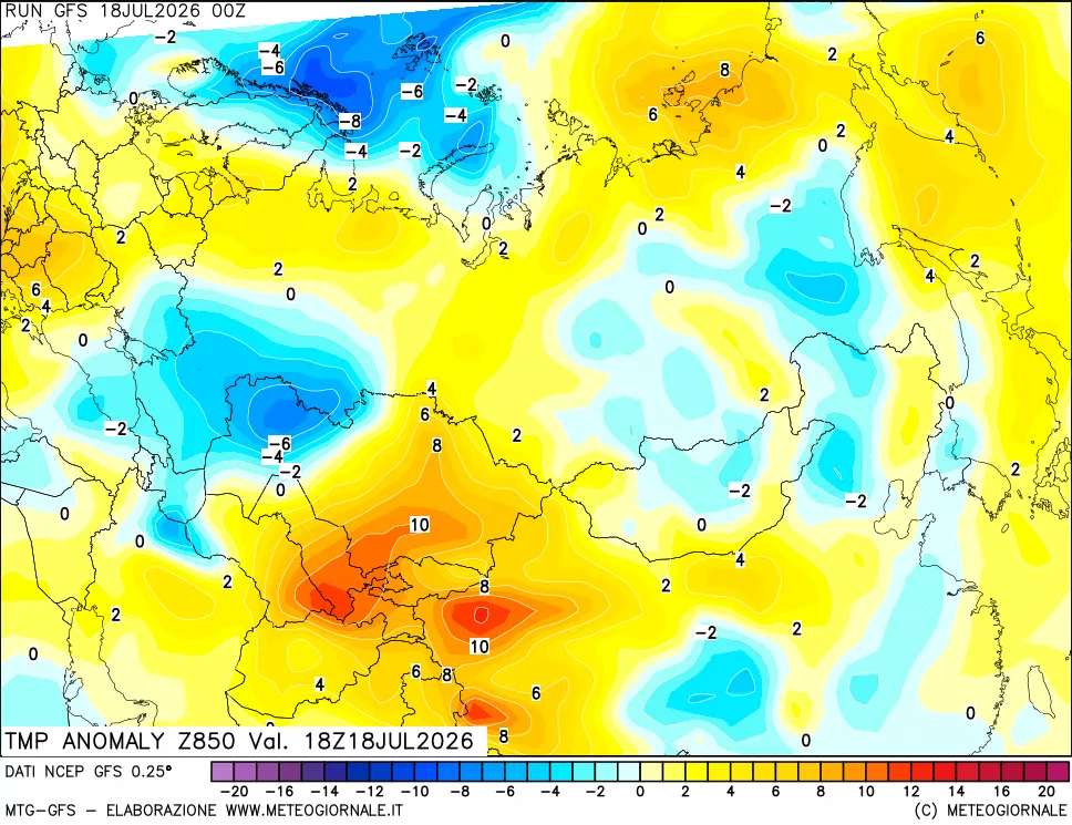 mappa 850 hPa Temp Anomaly vs Cli.No 1981-2010