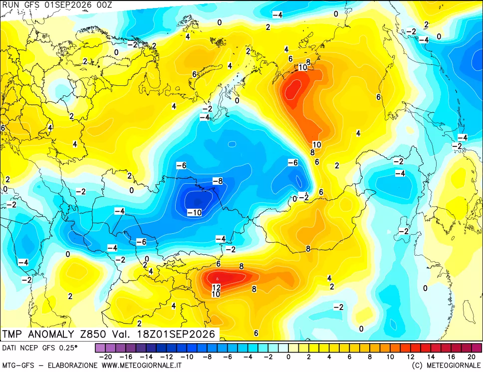 mappa 850 hPa Temp Anomaly vs Cli.No 1981-2010
