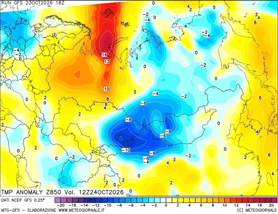 mappa 850 hPa Temp Anomaly vs Cli.No 1981-2010