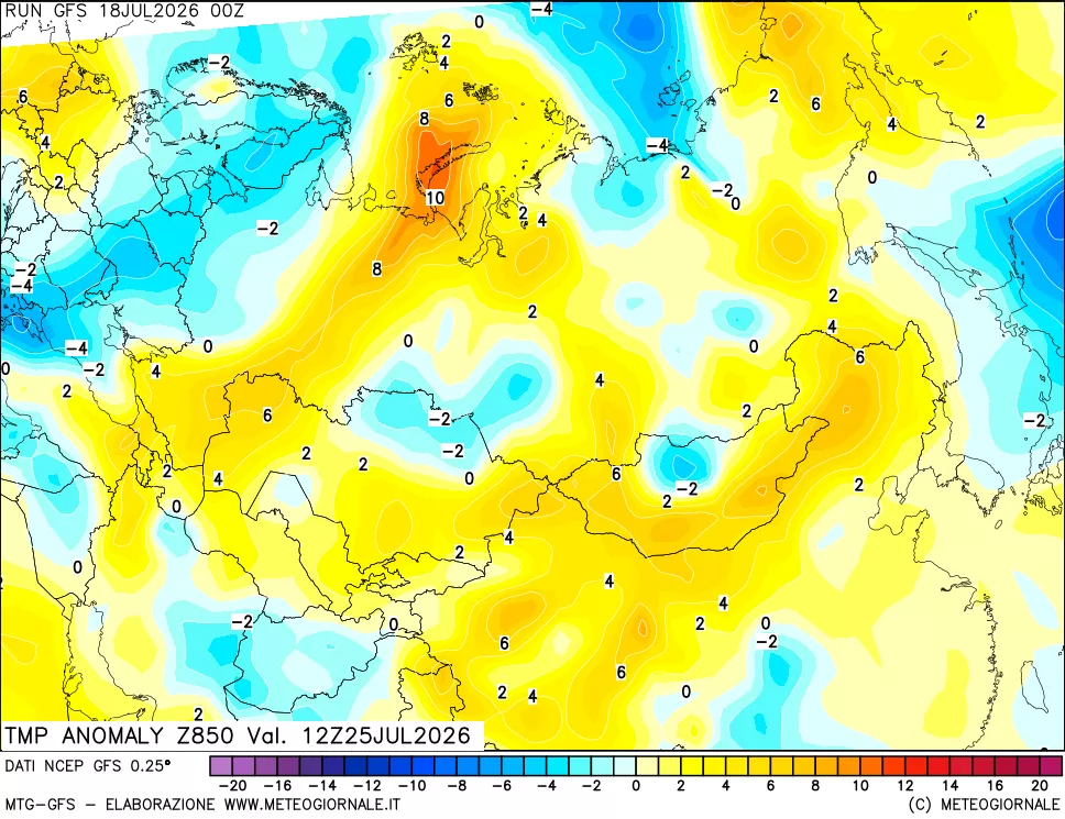 mappa 850 hPa Temp Anomaly vs Cli.No 1981-2010