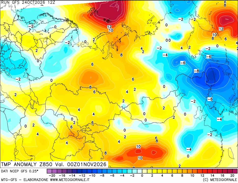 mappa 850 hPa Temp Anomaly vs Cli.No 1981-2010