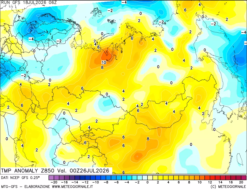 mappa 850 hPa Temp Anomaly vs Cli.No 1981-2010