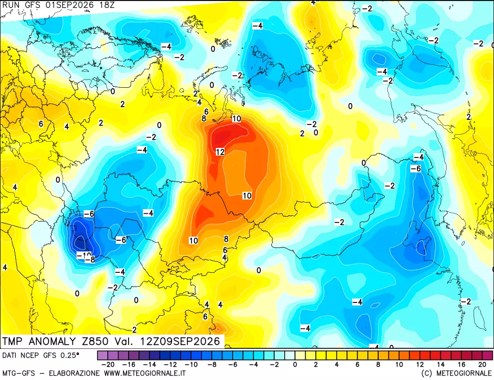 mappa 850 hPa Temp Anomaly vs Cli.No 1981-2010