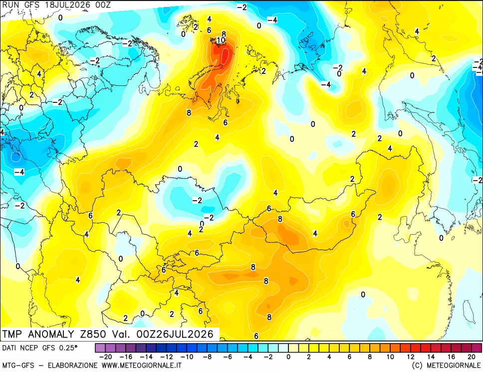 mappa 850 hPa Temp Anomaly vs Cli.No 1981-2010