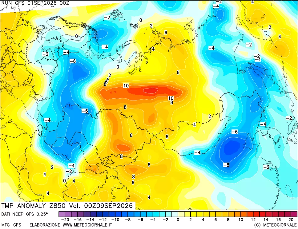 mappa 850 hPa Temp Anomaly vs Cli.No 1981-2010