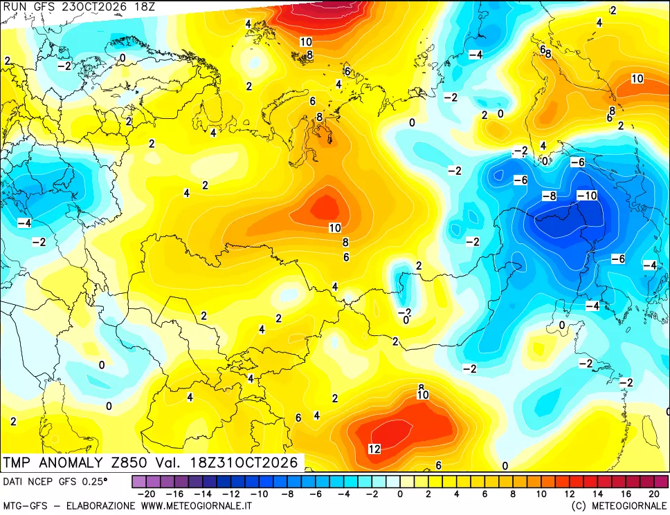 mappa 850 hPa Temp Anomaly vs Cli.No 1981-2010