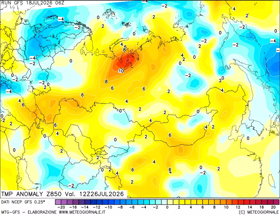 mappa 850 hPa Temp Anomaly vs Cli.No 1981-2010
