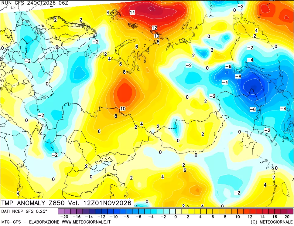 mappa 850 hPa Temp Anomaly vs Cli.No 1981-2010