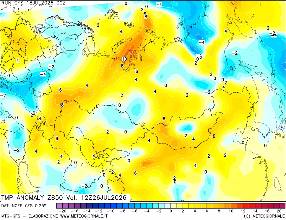 mappa 850 hPa Temp Anomaly vs Cli.No 1981-2010