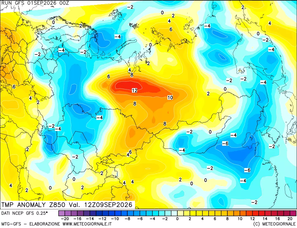 mappa 850 hPa Temp Anomaly vs Cli.No 1981-2010