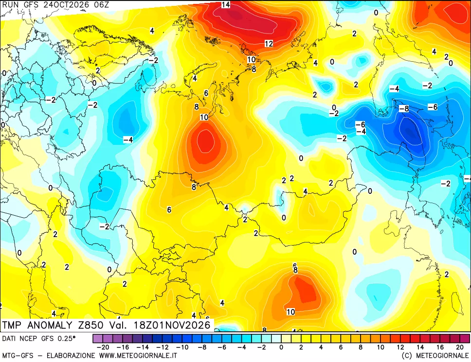 mappa 850 hPa Temp Anomaly vs Cli.No 1981-2010