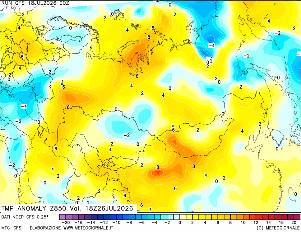 mappa 850 hPa Temp Anomaly vs Cli.No 1981-2010