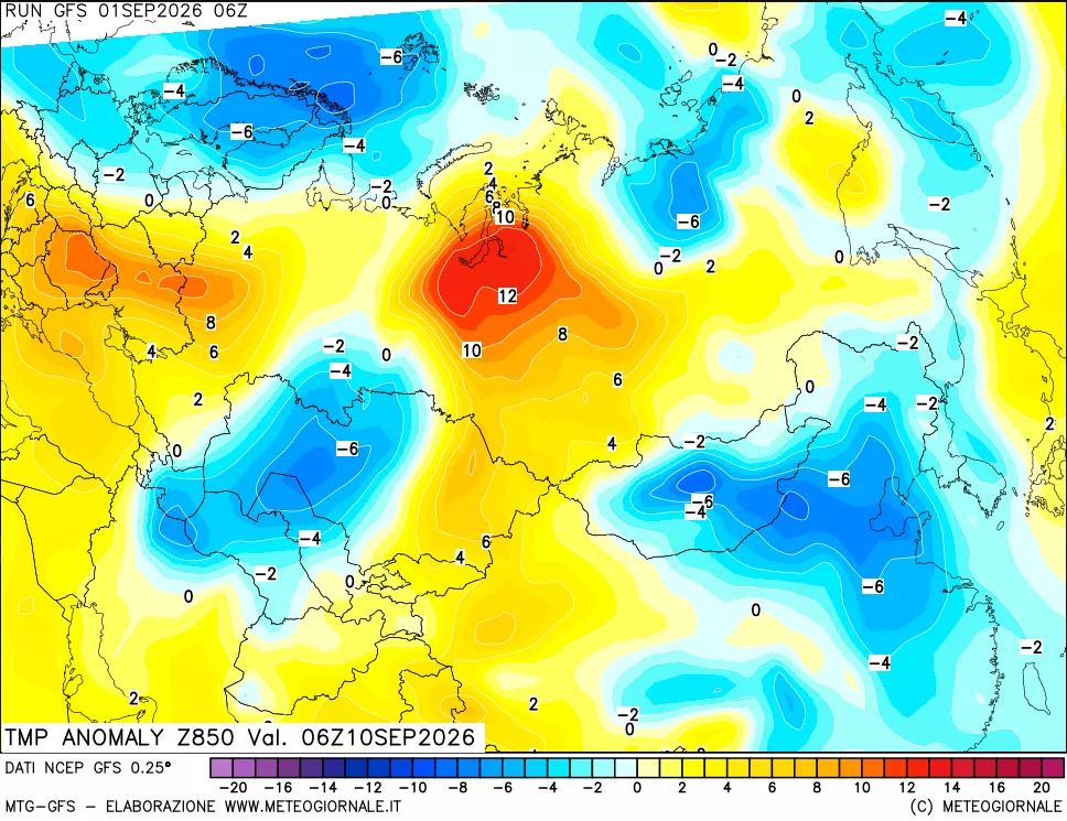 mappa 850 hPa Temp Anomaly vs Cli.No 1981-2010