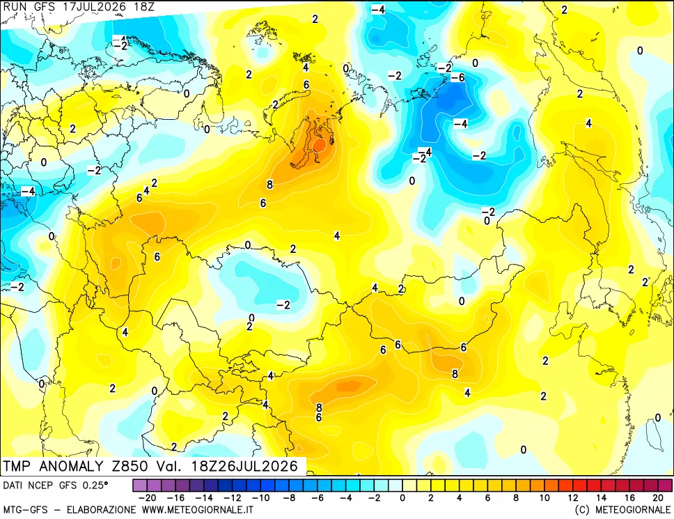 mappa 850 hPa Temp Anomaly vs Cli.No 1981-2010