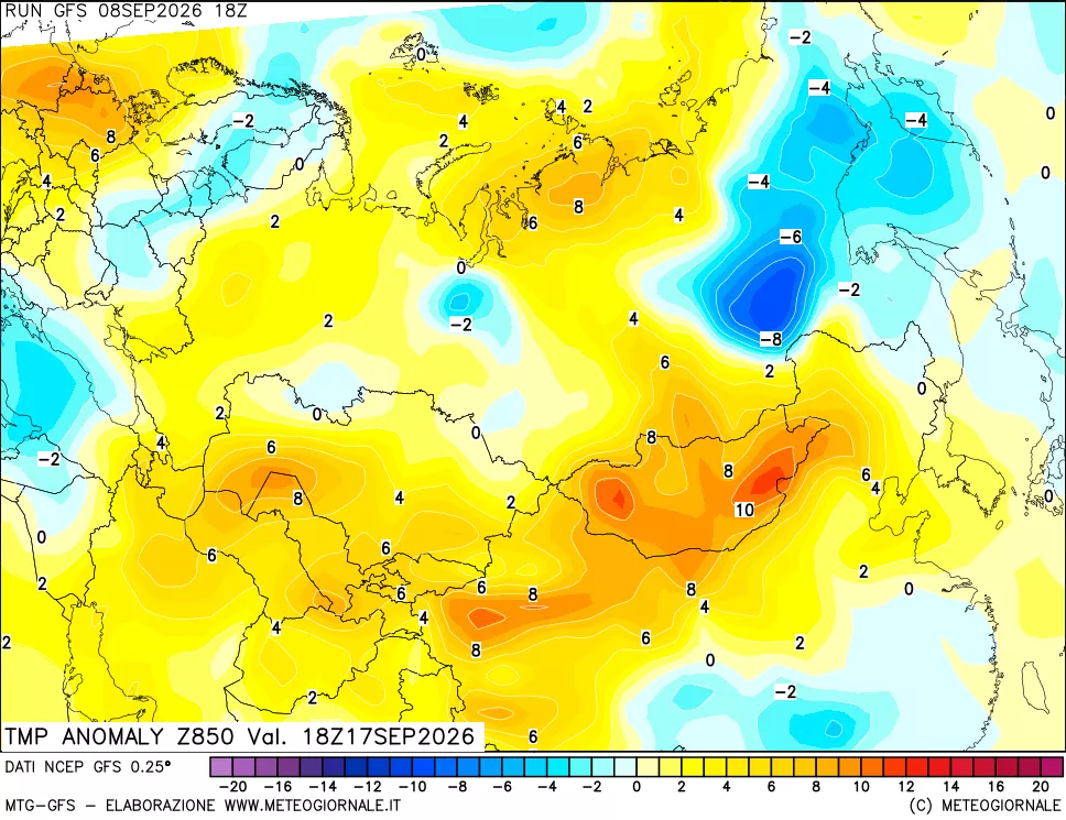 mappa 850 hPa Temp Anomaly vs Cli.No 1981-2010