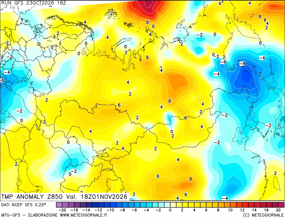 mappa 850 hPa Temp Anomaly vs Cli.No 1981-2010